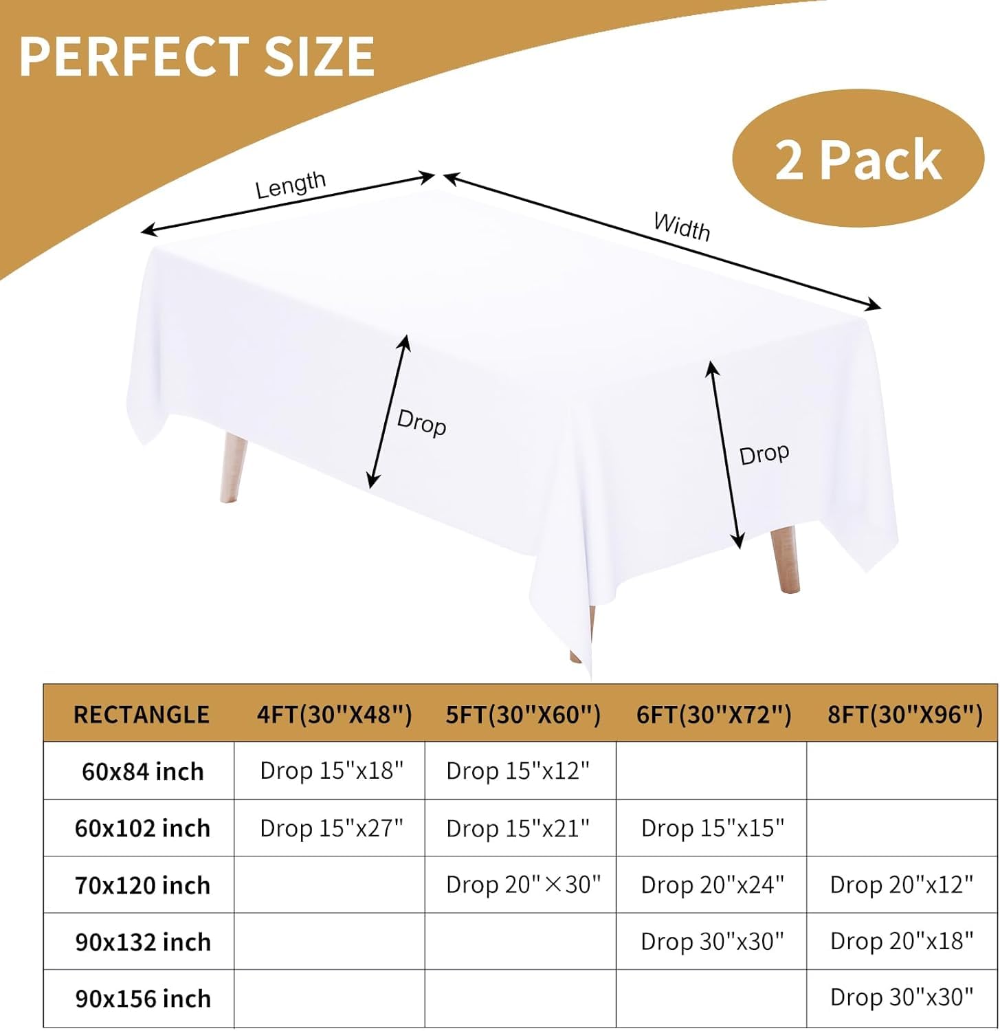 Fixwal white tablecloth suitable for indoor and outdoor dining setups.