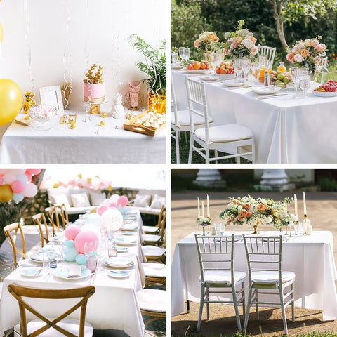Rectangular 6ft Fixwal white tablecloth with 15-inch drop for full coverage.