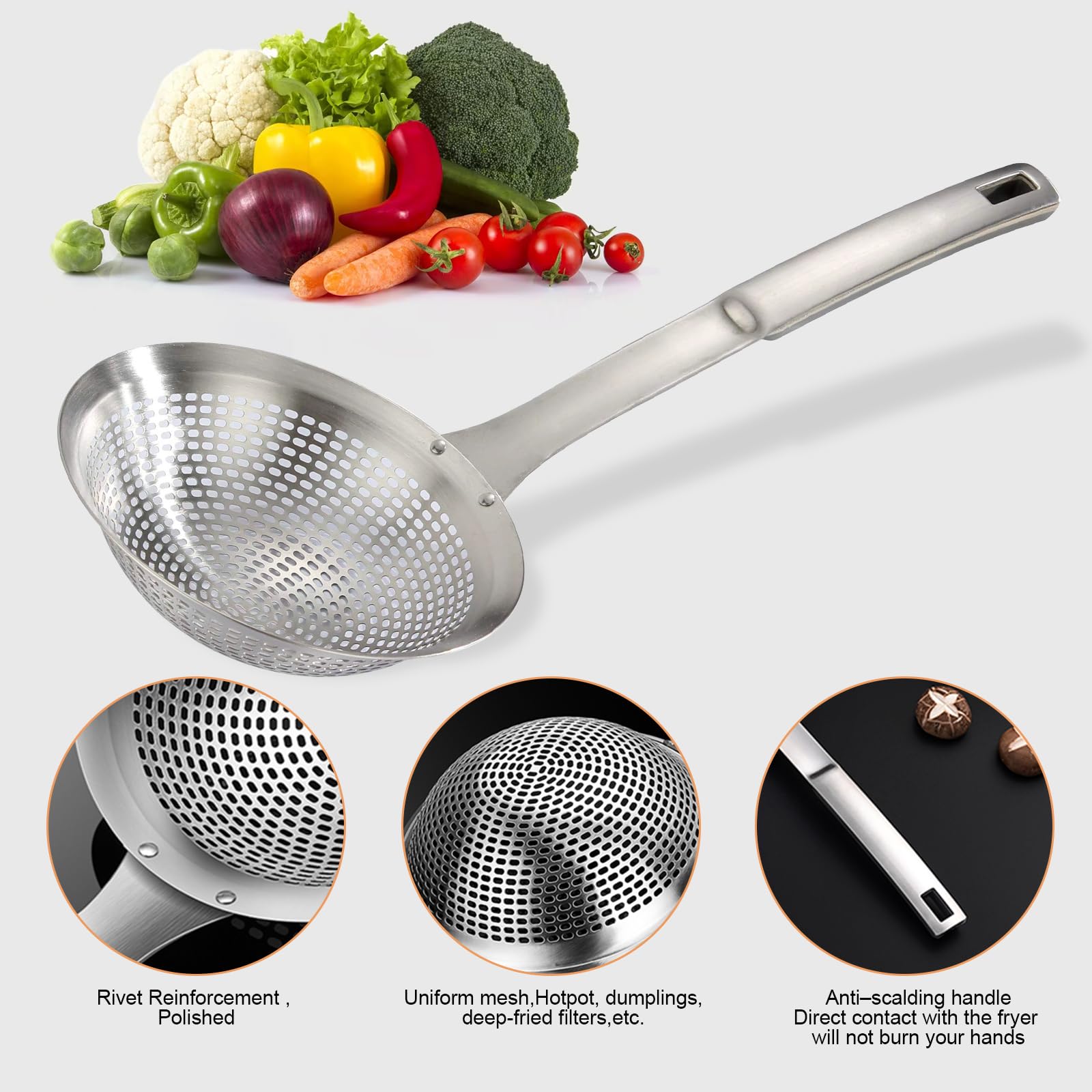 FJNATINH skimmer ladle long handle design for safe heat free scooping