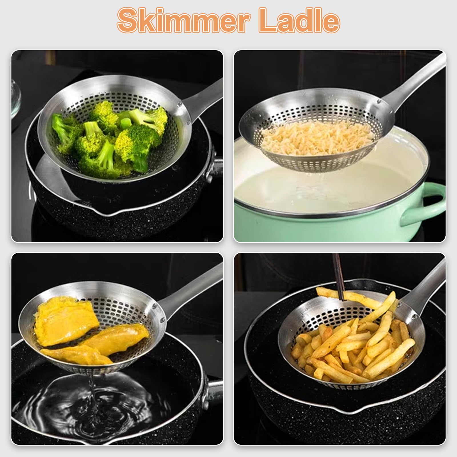 FJNATINH skimmer ladle perforated mesh for efficient straining and frying