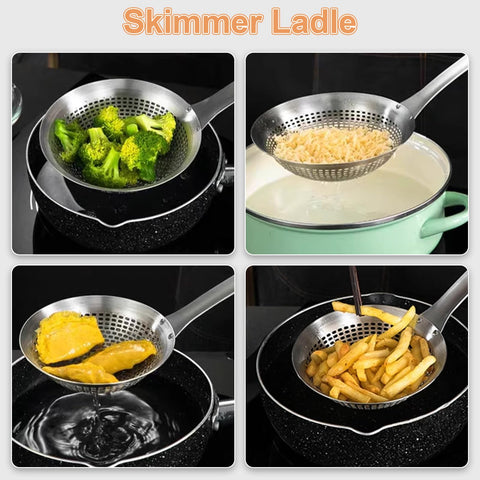 FJNATINH skimmer ladle perforated mesh for efficient straining and frying