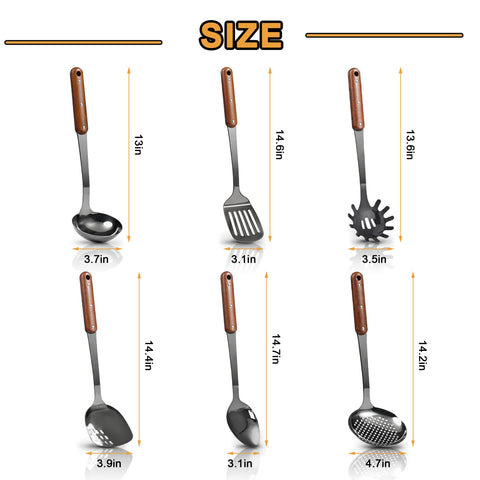 FJNATINH stainless steel ladle with wooden handle for easy scooping.