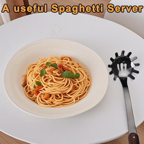 FJNATINH stainless steel slotted spatula with wood handle for draining sauces.