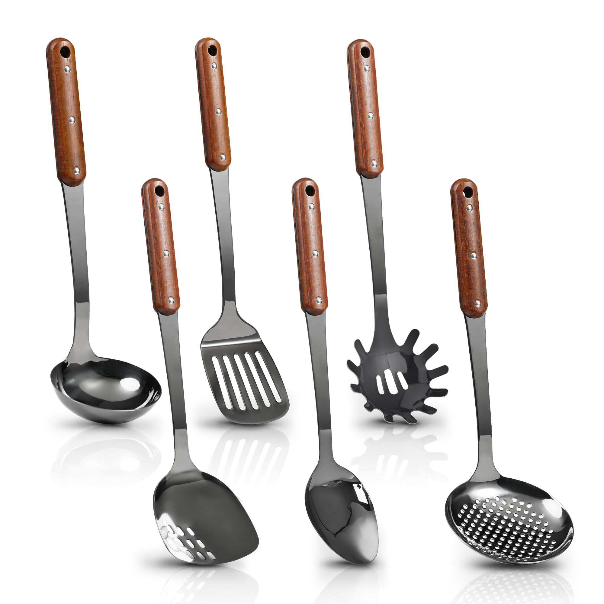 FJNATINH stainless steel spatula with wooden handle for durable, versatile cooking.