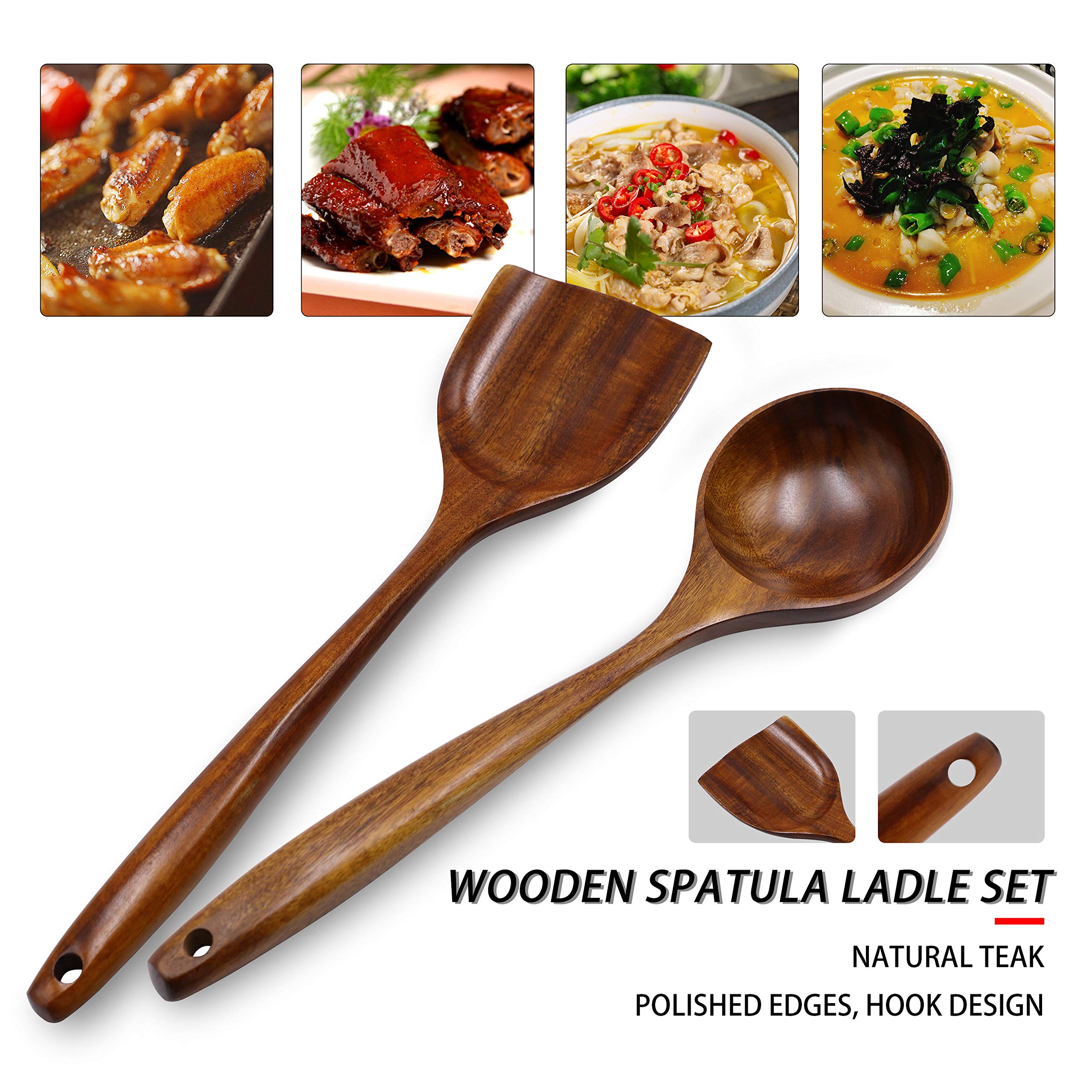 FJNATINH two-piece wooden utensil set for versatile kitchen use.