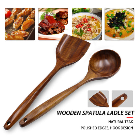 FJNATINH two-piece wooden utensil set for versatile kitchen use.