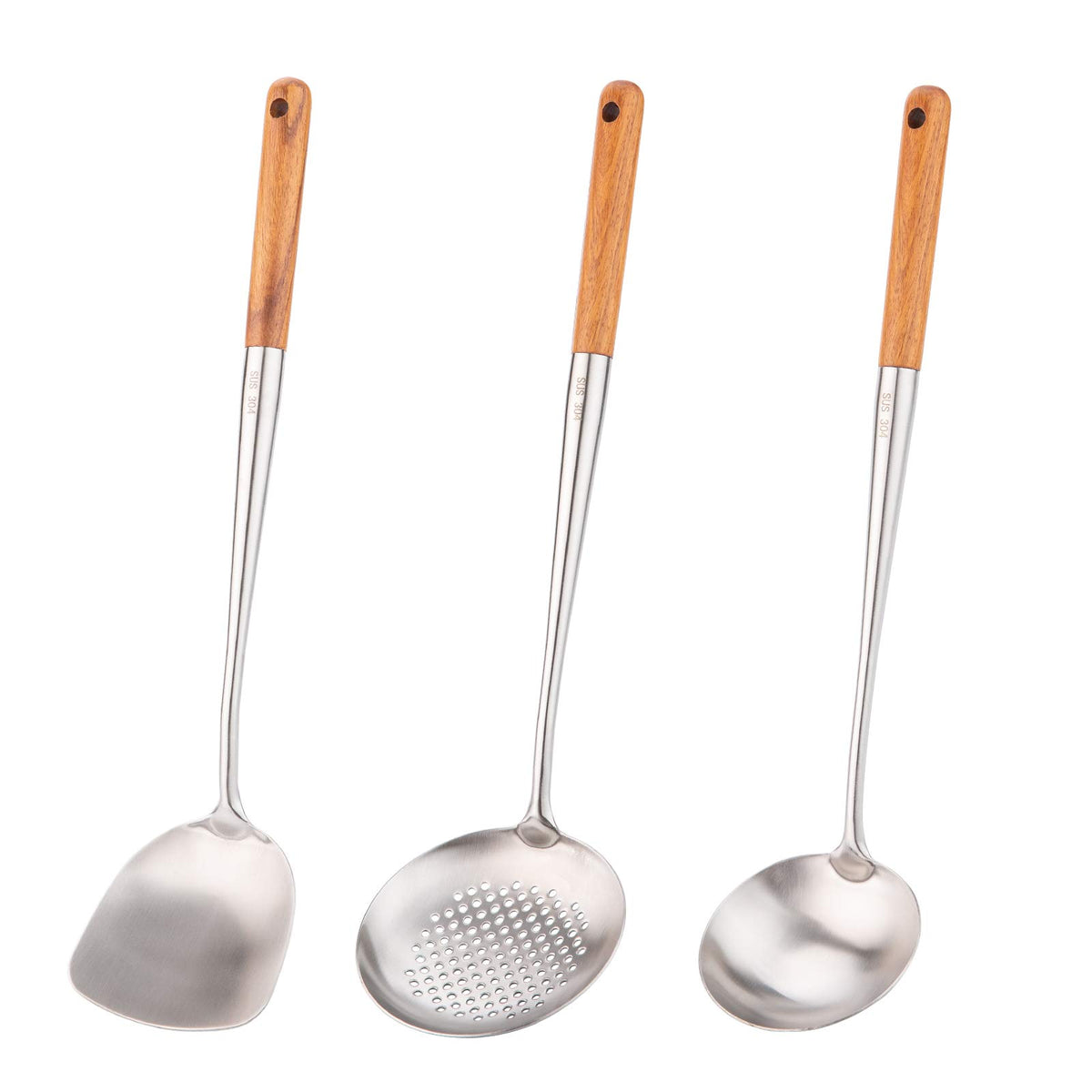 FJNATINH wok spatula and ladle set with 304 stainless steel for durability