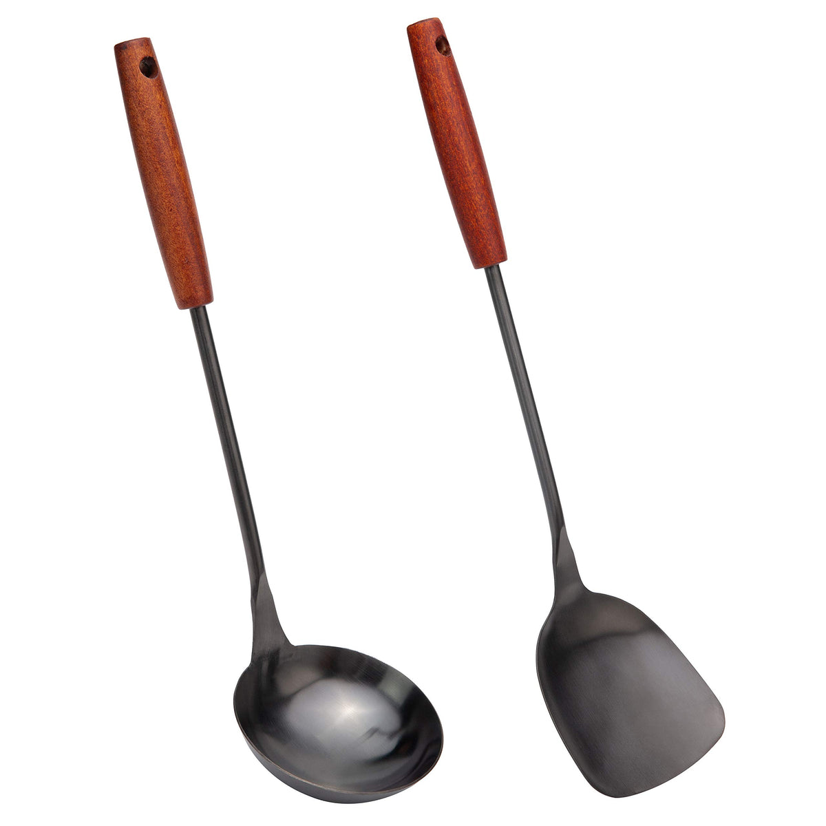 FJNATINH wok spatula with wood handle for precise flipping and heat control.