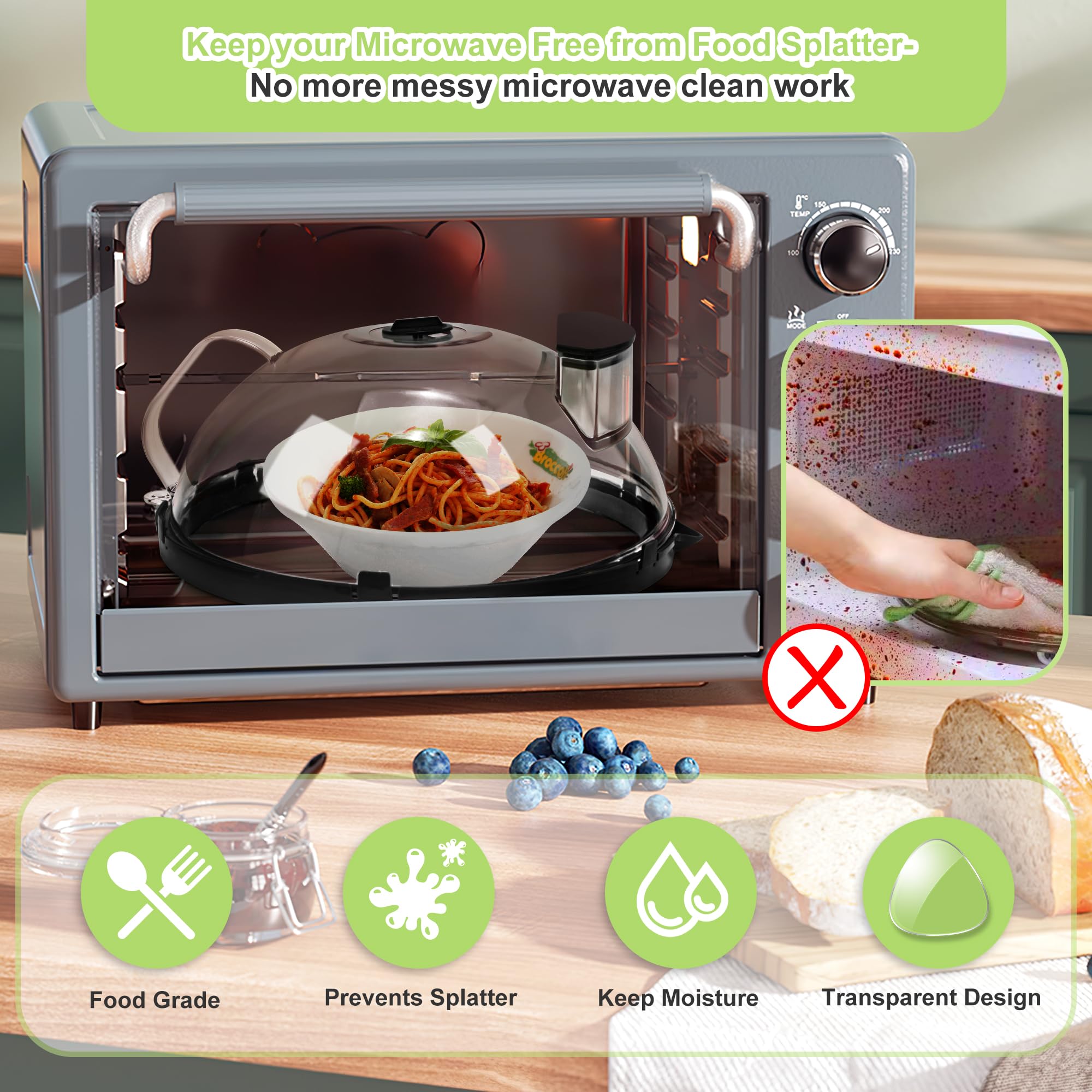 Fkprorjv clear 10in plate cover protects microwave from grease splatters.