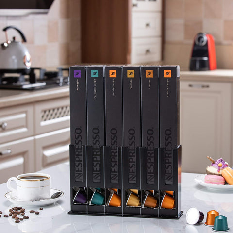 FlagShip coffee pod holder side view demonstrates compact footprint for counter spaces.