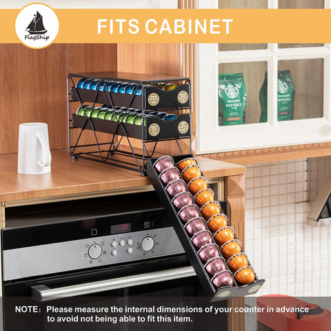 Hollow design in FlagShip organizer keeps Vertuo pods neatly sorted.