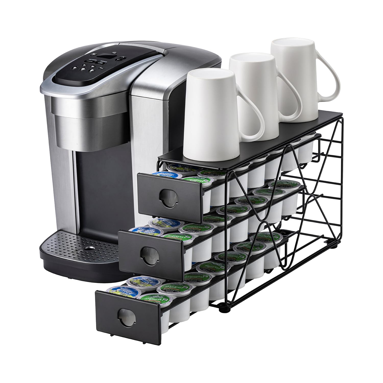 FlagShip K Cup Holder three-tier pod storage neatly organizes Keurig flavors