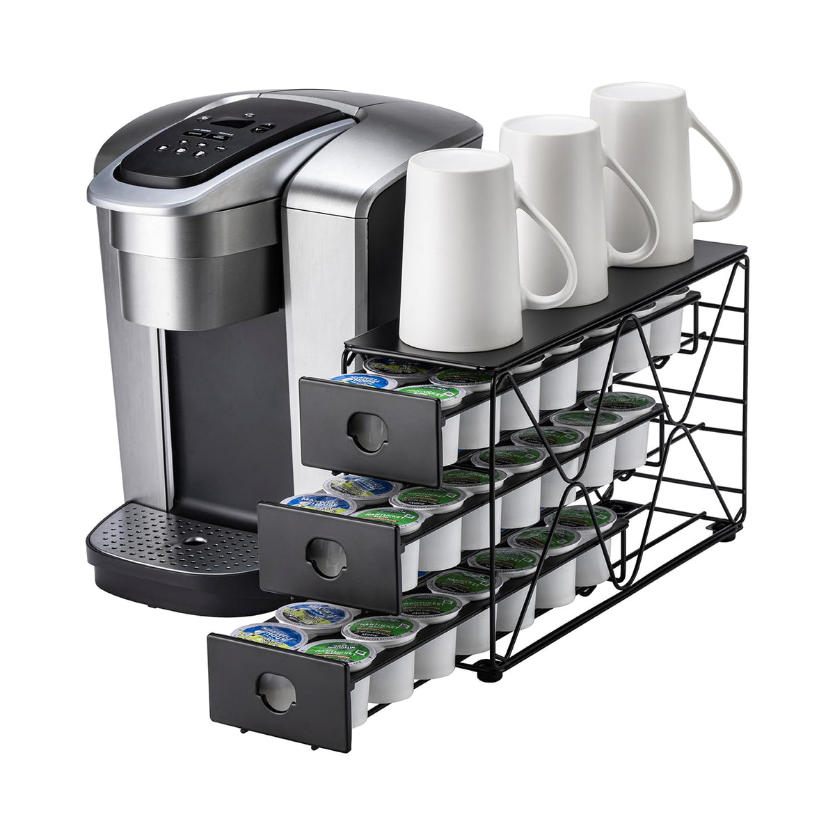 FlagShip K Cup Holder three-tier pod storage neatly organizes Keurig flavors