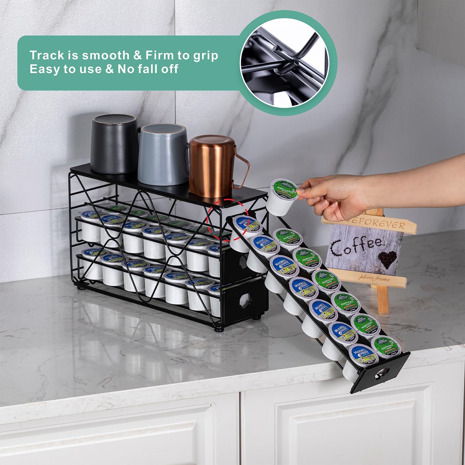 FlagShip K Cup Holder top surface supports mugs or accessories