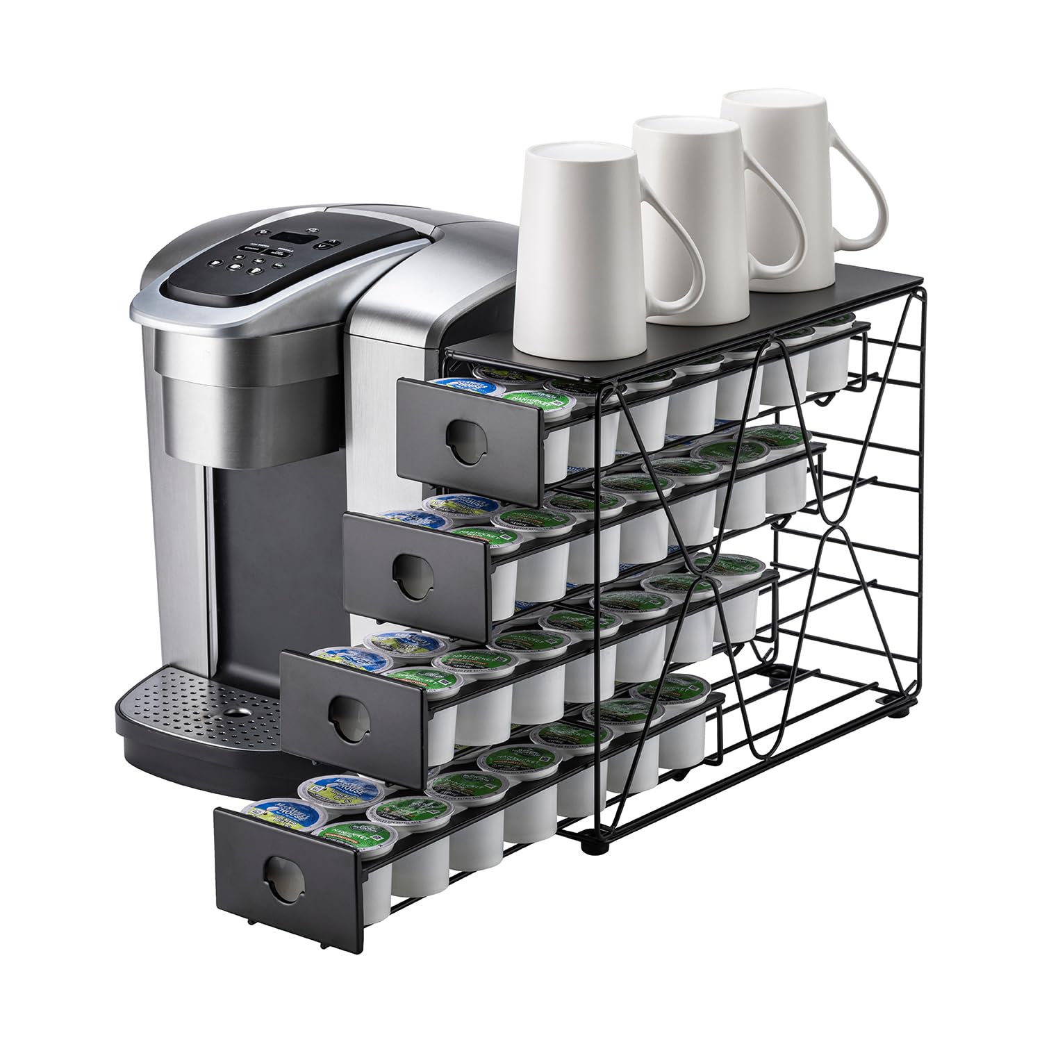 FlagShip K Cup Holder front view showing four-tier drawer system saves counter space