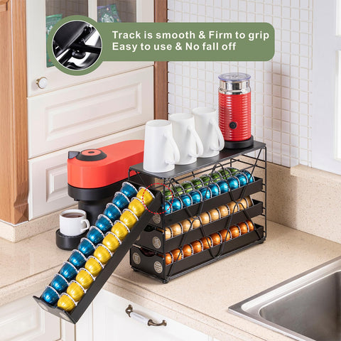 FlagShip Nespresso pod drawer holds up to 80 Vertuo pods across four tiers.