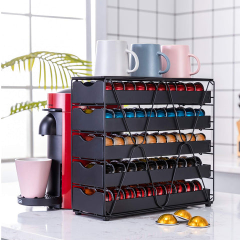 FlagShip Nespresso pod drawer compact dimensions fit 5.4 by 15.6 by 11.2 inches.