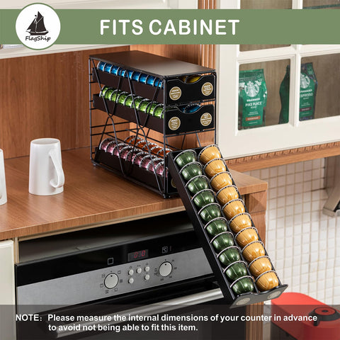 FlagShip Nespresso pod drawer smooth drawers glide with ease for loading and retrieval.