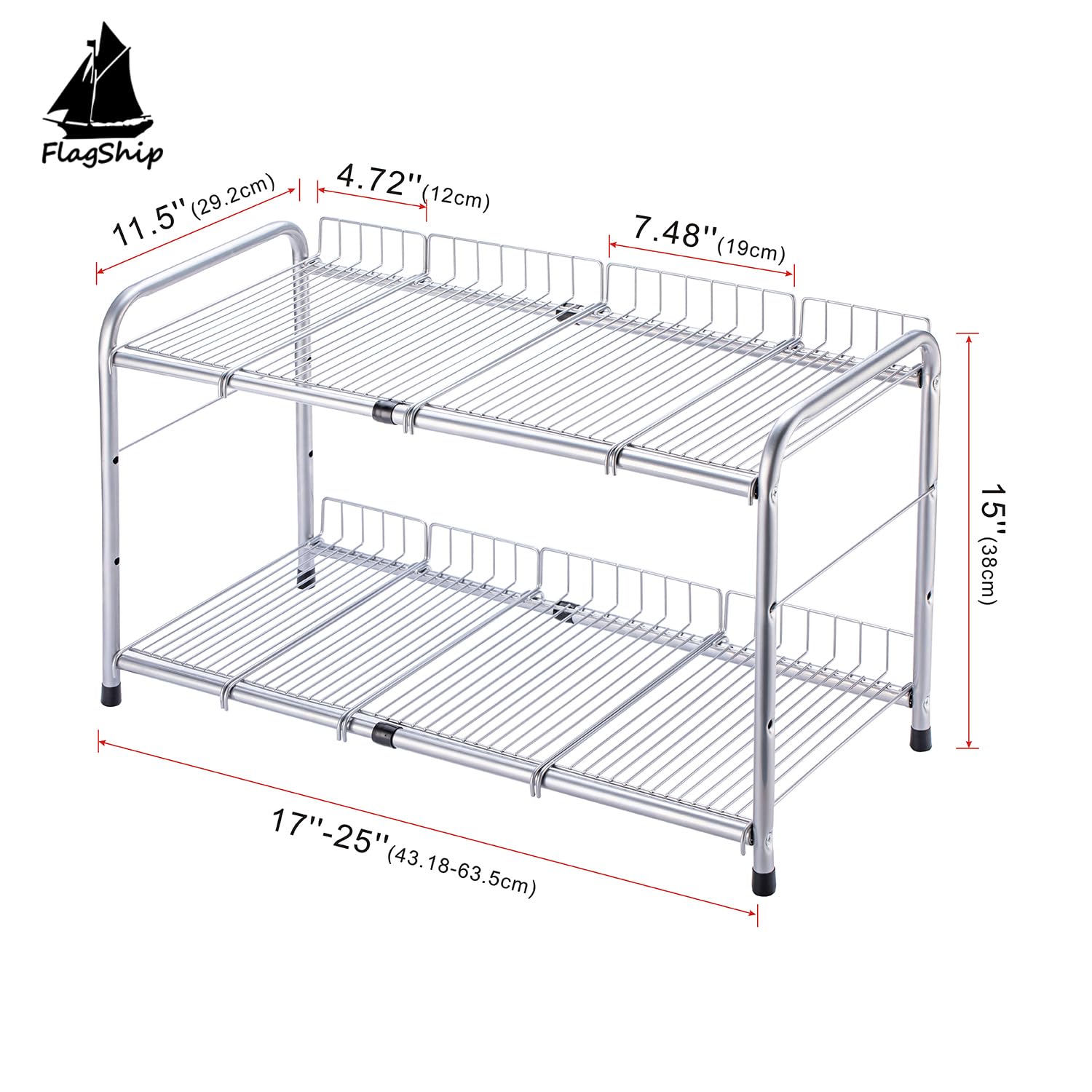 FlagShip under-sink organizer mounted with two-tier rack for efficient cabinet space use