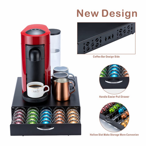 FlagShip Vertuo Pod Holder drawer open with capsules for quick access