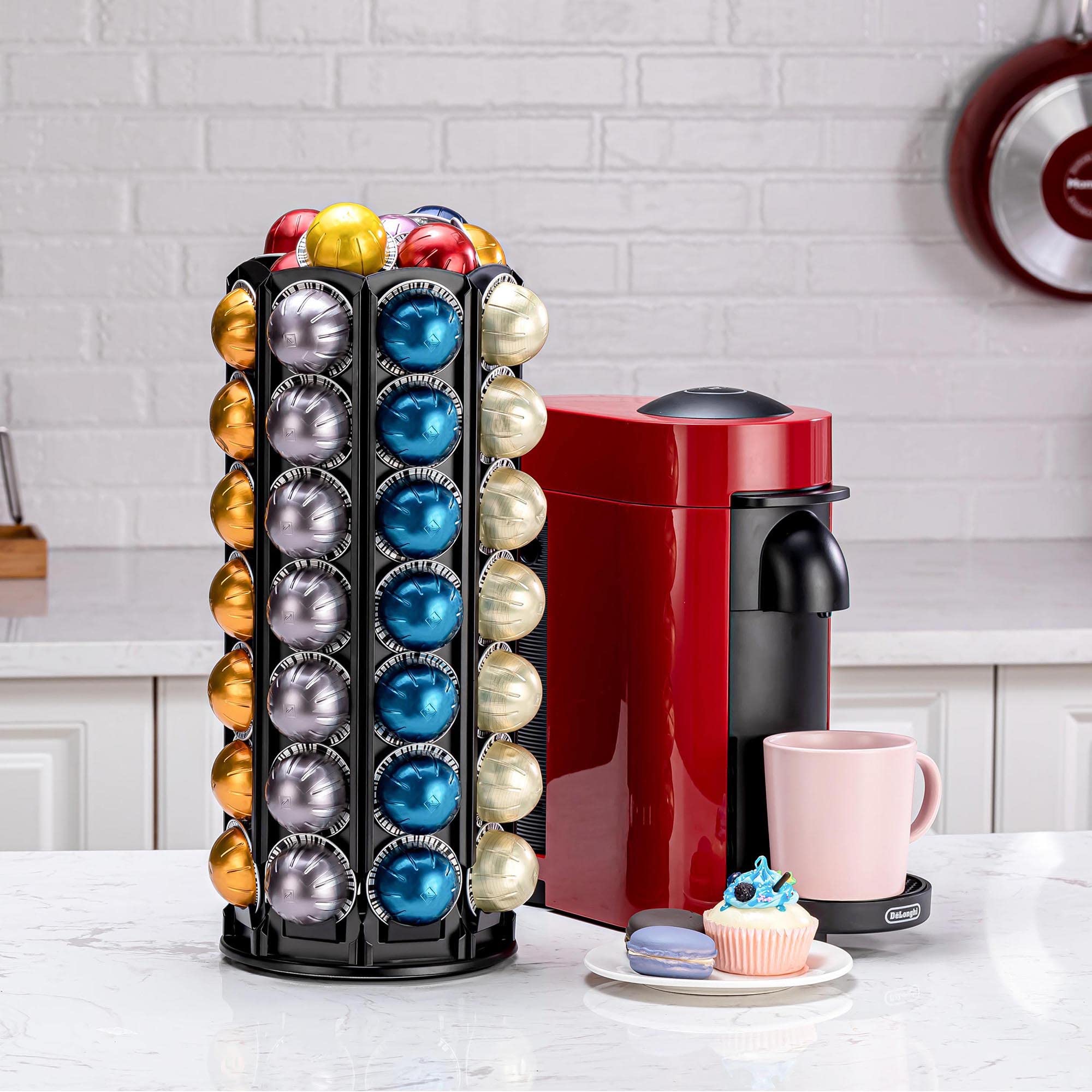 FlagShip Vertuo Pod Holder Stand compact on-counter dimensions fit small spaces.