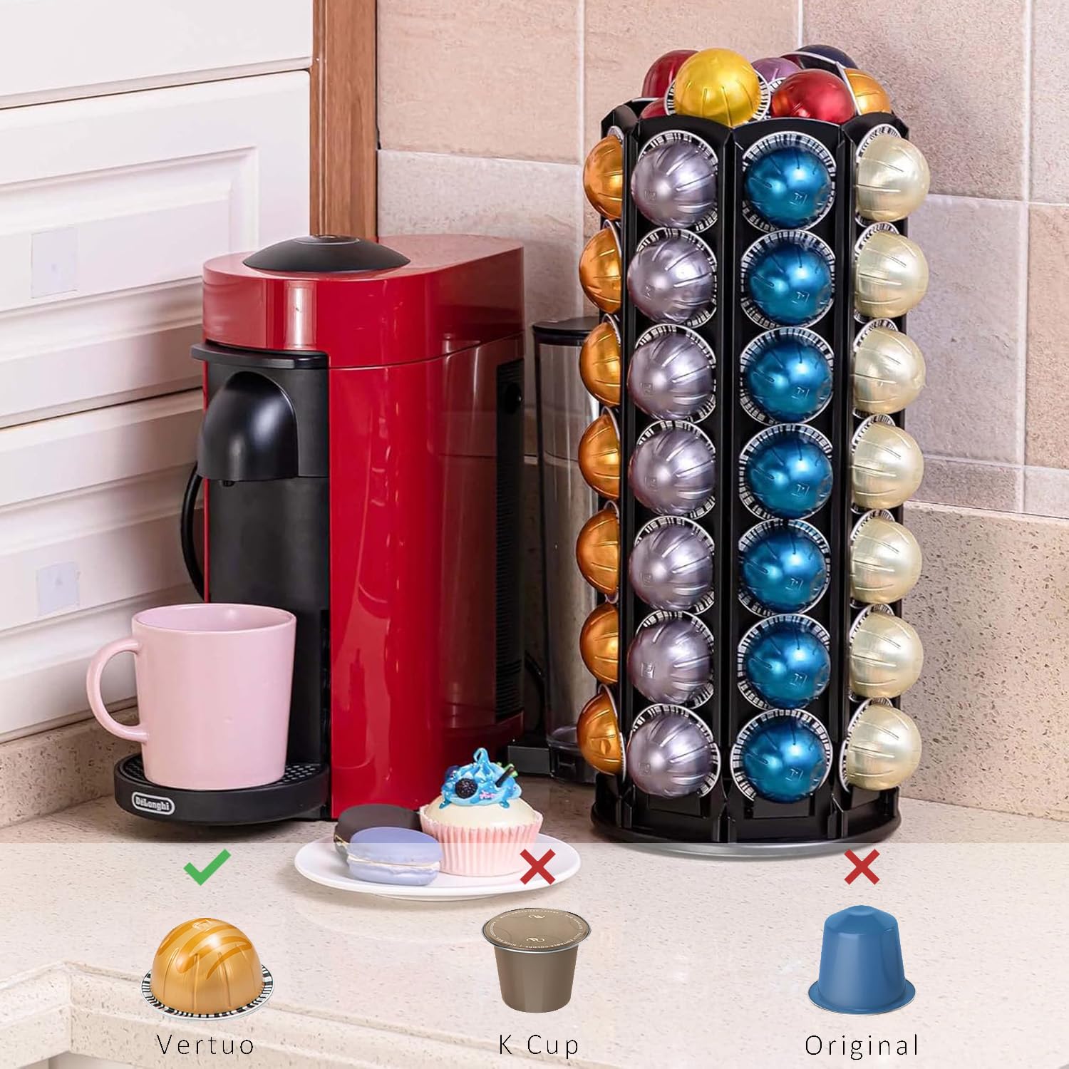 FlagShip Vertuo Pod Holder Stand with non-slip base for stable rotation.