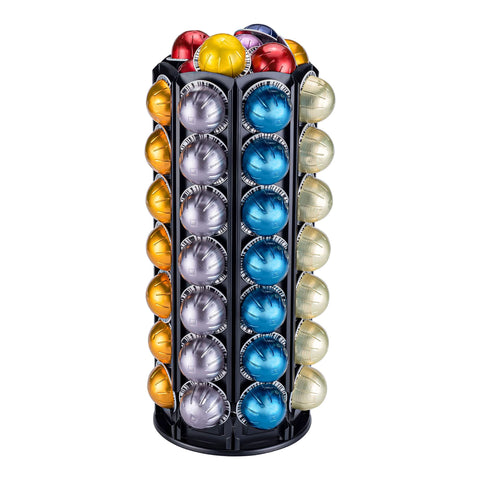 FlagShip Vertuo Pod Holder Stand shows 360-degree rotation for easy pod access.