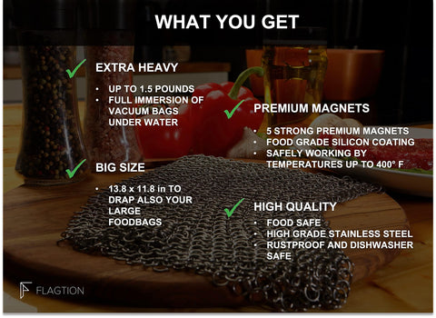 Flagtion silicone-coated magnets provide adjustable weight for stable bag immersion.