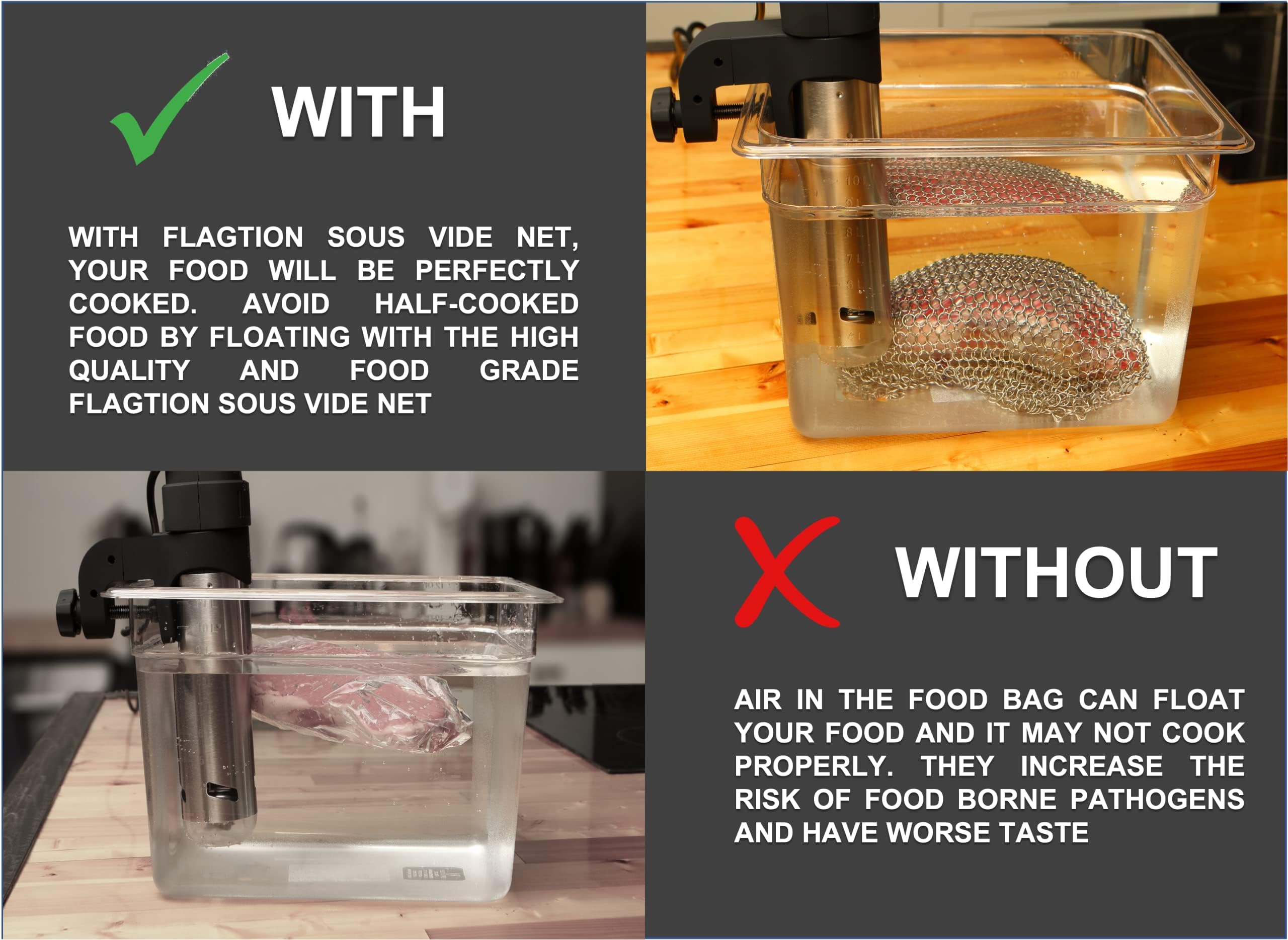 Flagtion stainless steel mesh net weighs about one pound for balance.