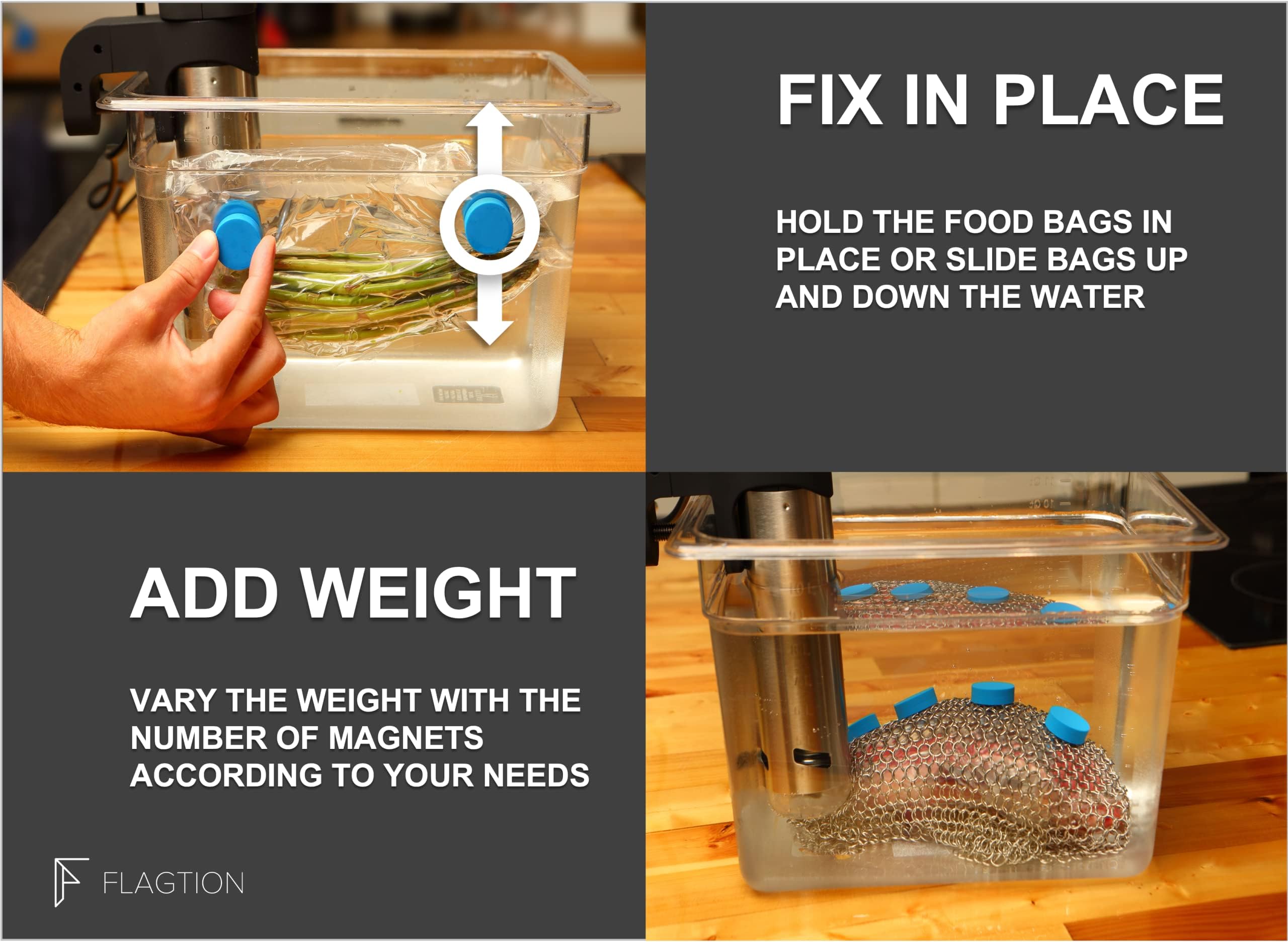 Flagtion 5 magnets add approximately 1.6 oz each for total 1.5 lb.