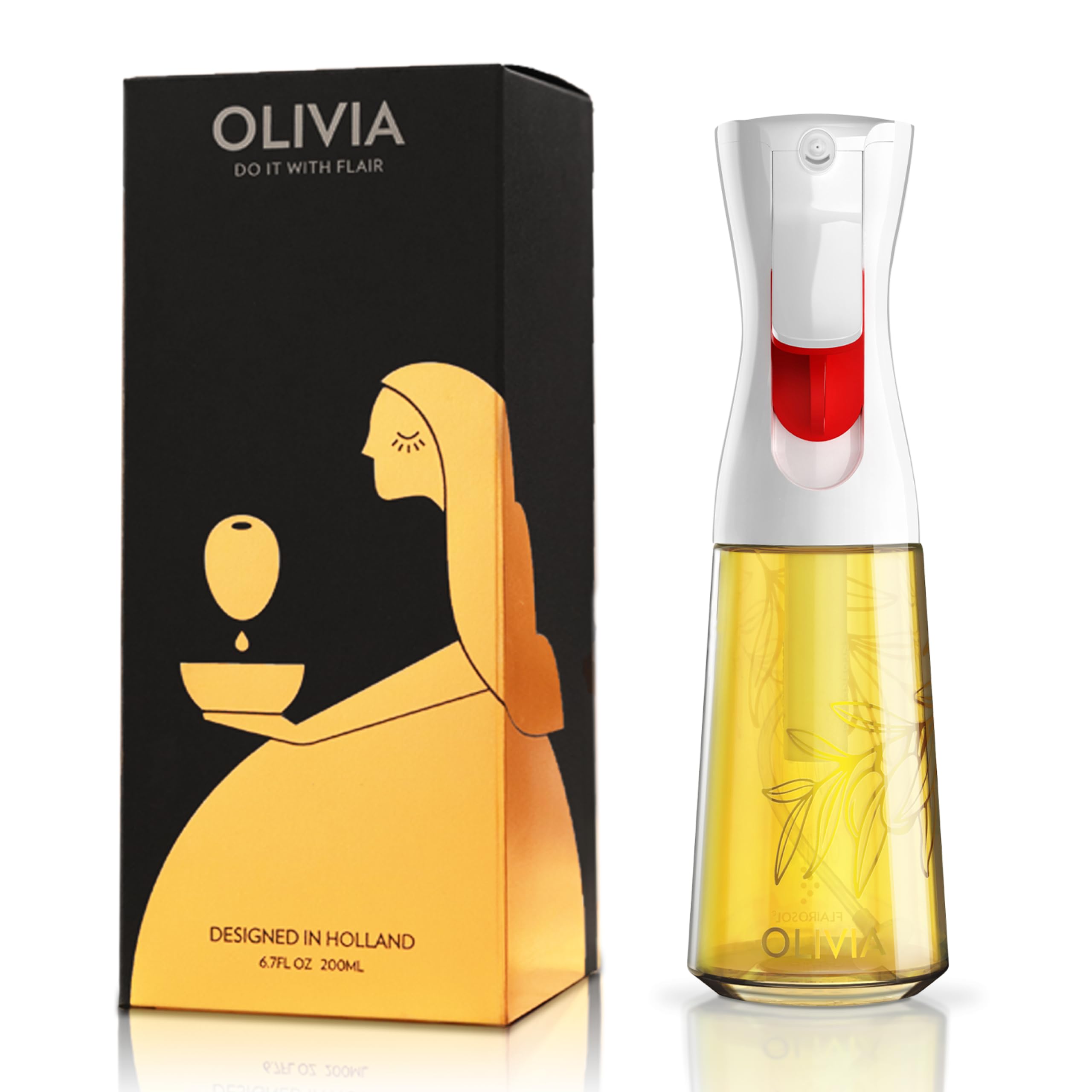 FLAIROSOL Olivia olive oil sprayer with 200ml glass bottle for even coverage.