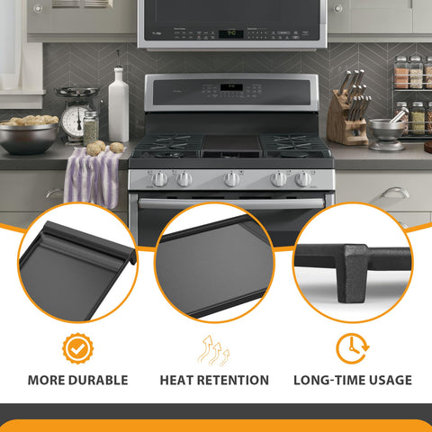 FlameDuty WB31X24998 griddle close‑up highlighting durable cast iron