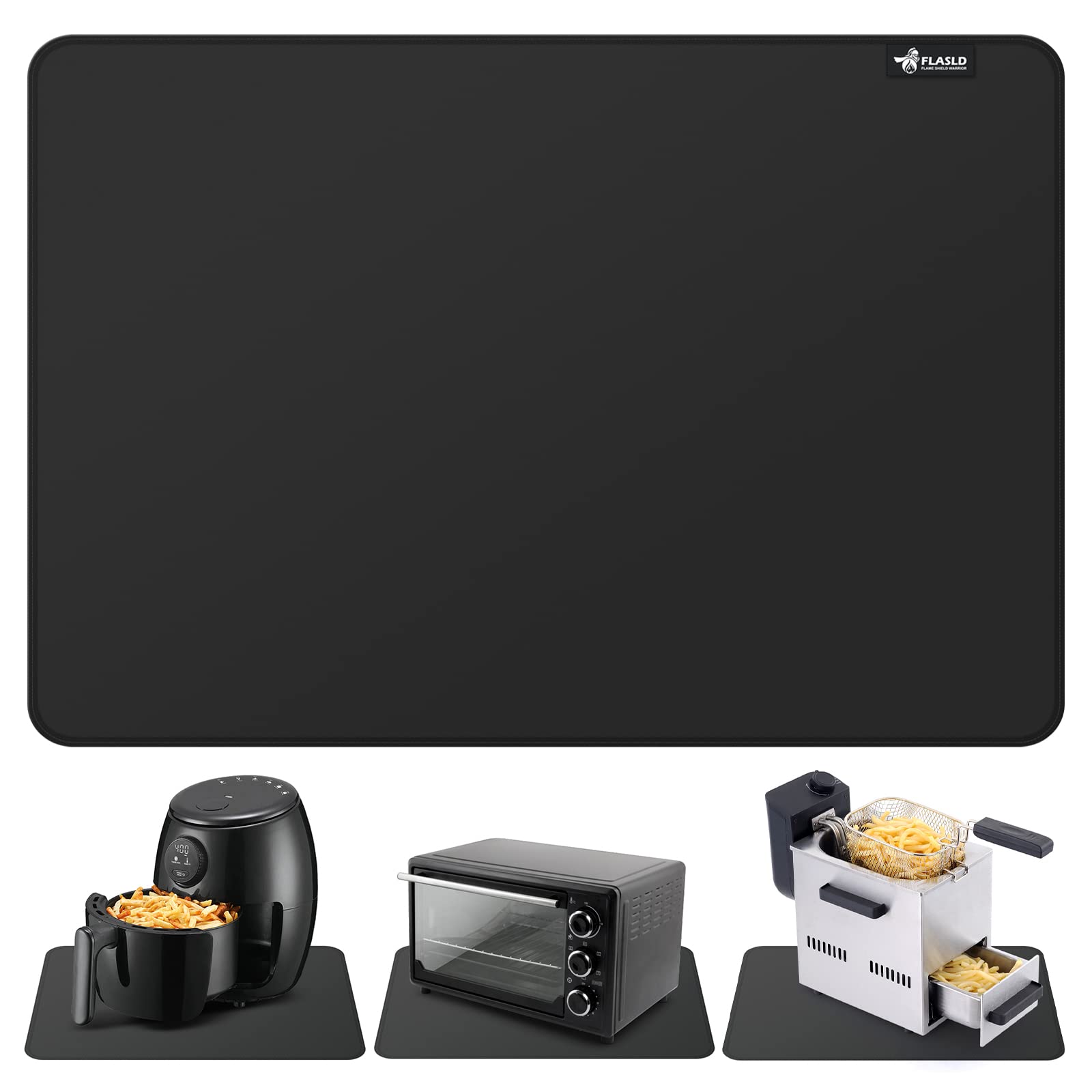 FLASLD heat-resistant mat placed under an air fryer to protect countertops.