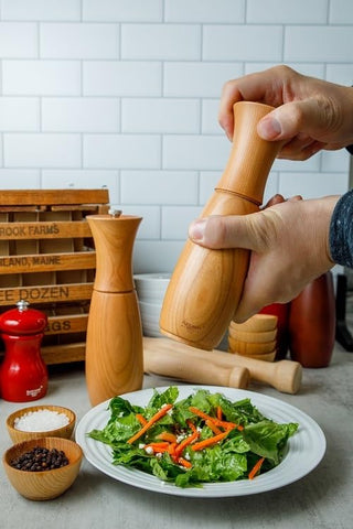 Fletchers Mill Border Grill Pepper Mill, cherry wood finish, handcrafted in the USA for kitchen elegance.