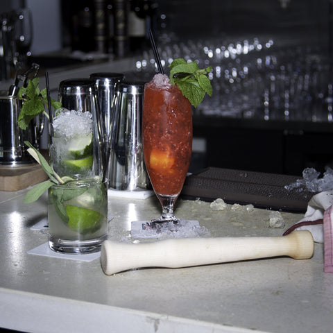 Fletchers Mill muddler with ergonomic handle eases muddling of herbs and citrus.