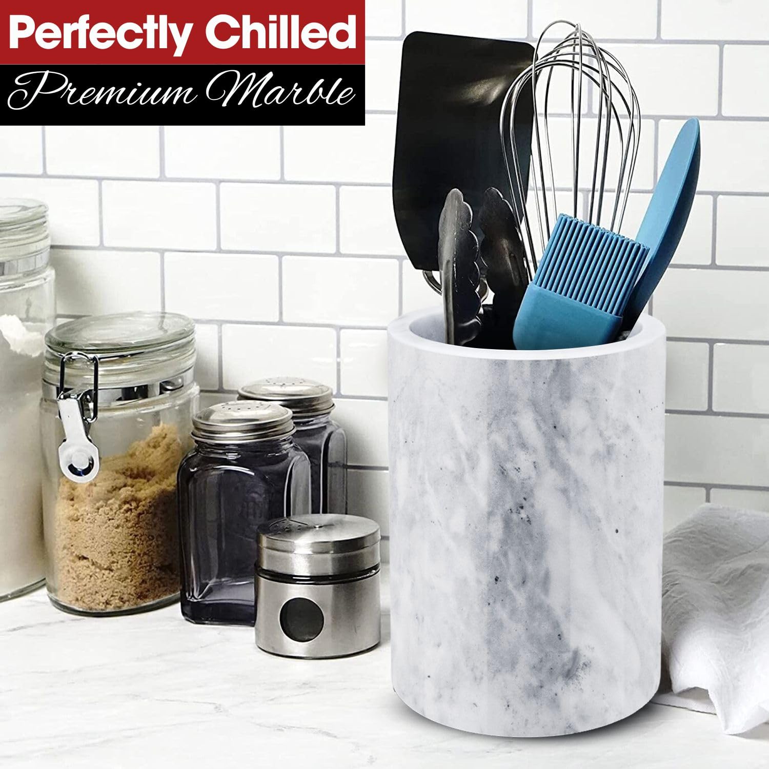 Flexzion marble utensil holder keeps kitchen tools organized and stylish