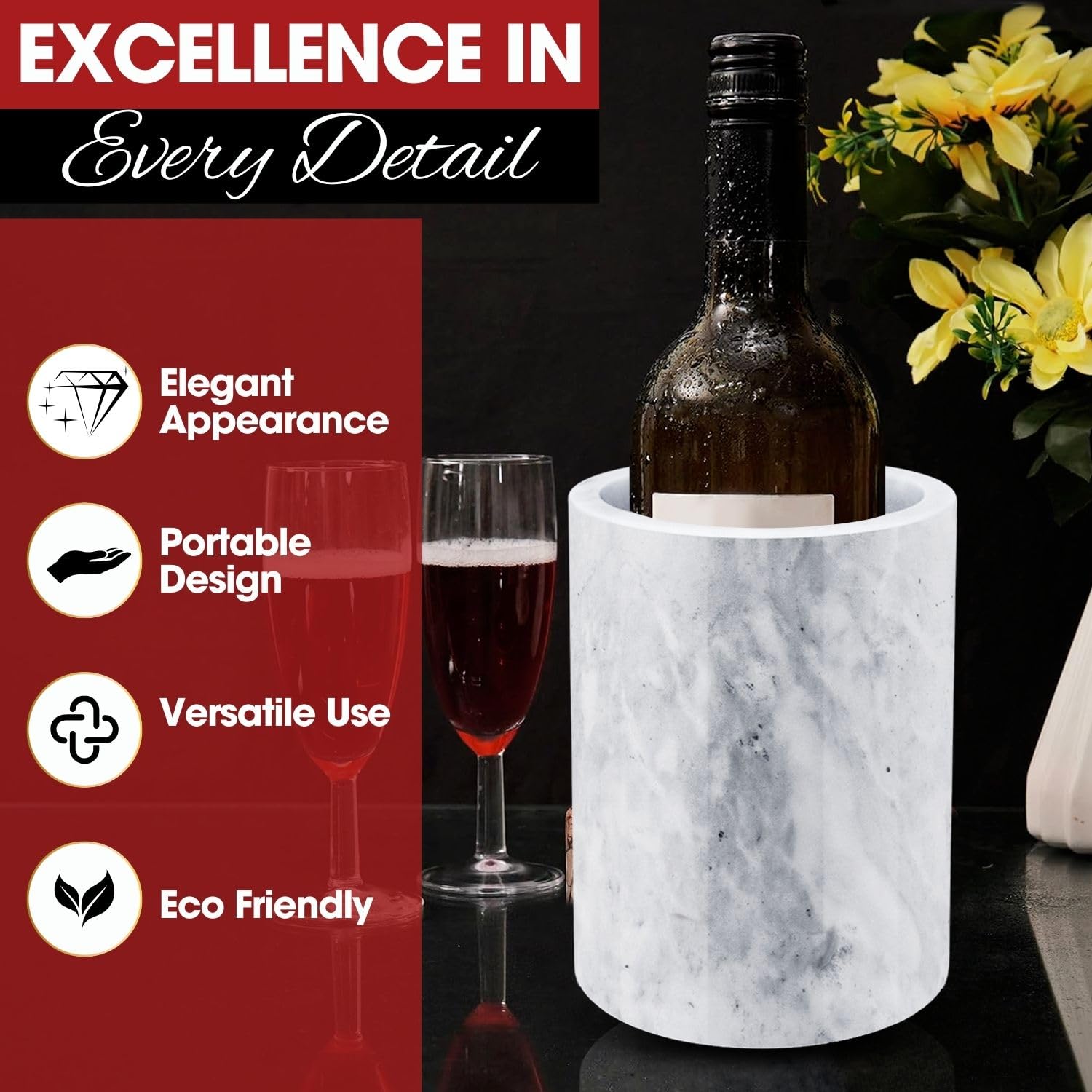 Flexzion marble wine storage and cooling for chilled servings at parties