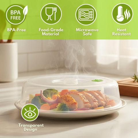 Flexzion 5.7-inch plate cover fits bowls for even heating and easy cleanup