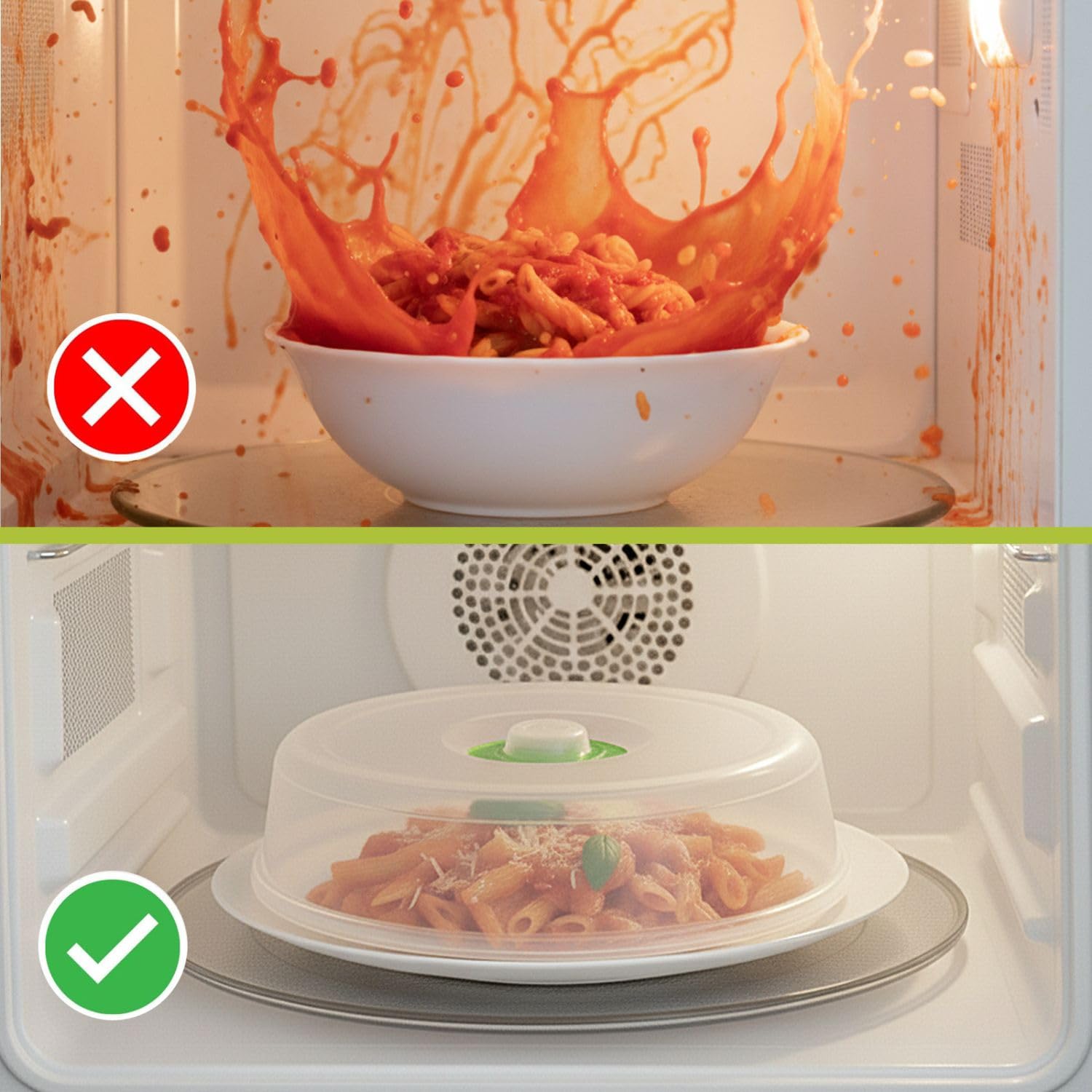 Flexzion 8-inch plate cover protects plates during reheating with a transparent view