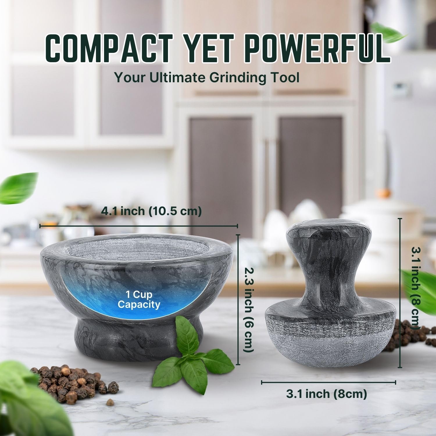 Flexzion mushroom-shaped pestle boosts grinding efficiency for spices.