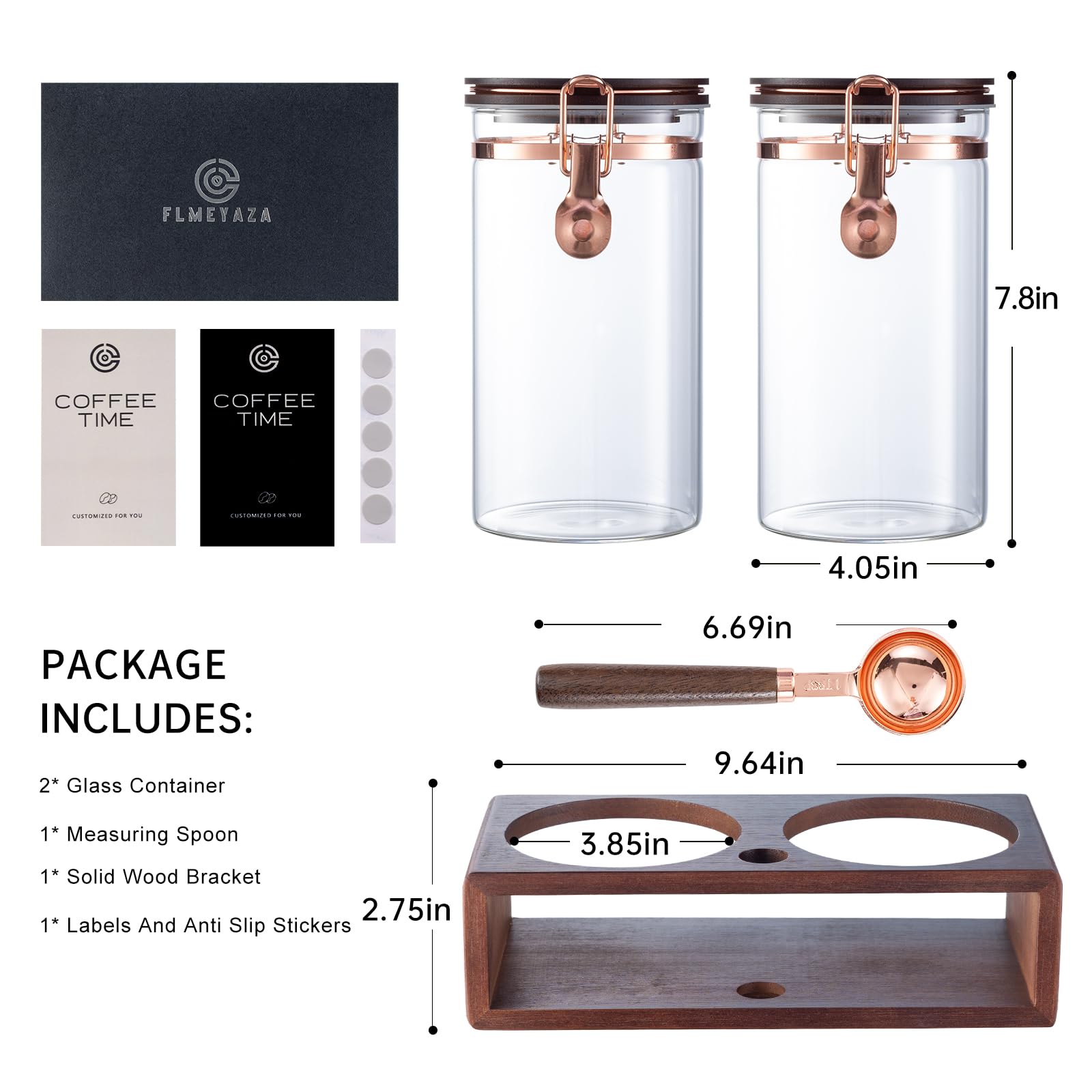 Two 45oz borosilicate glass canisters with airtight seals for beans and grounds.