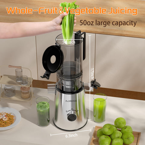 Floisdace 350W motor delivers steady juice extraction with smooth pulp