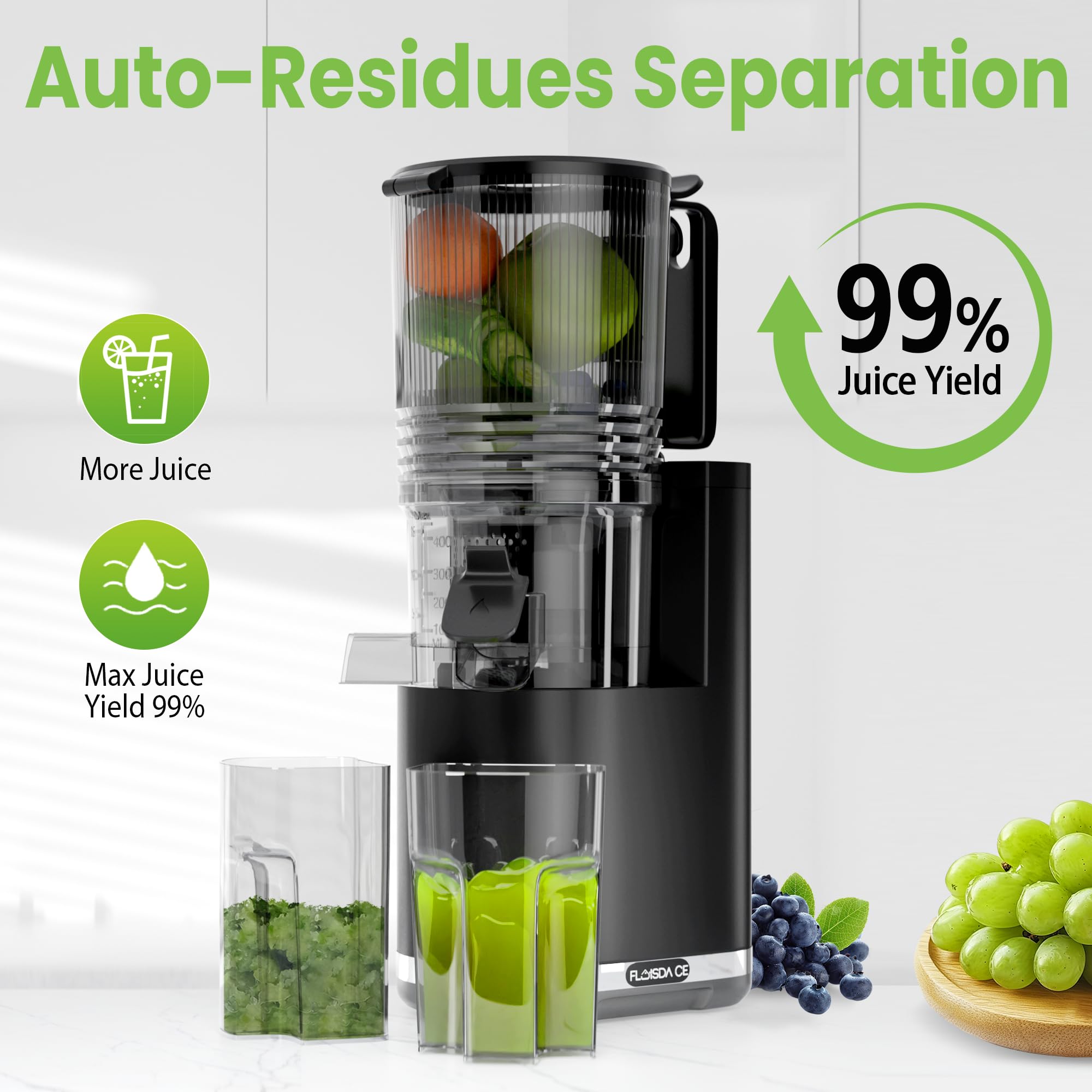 Floisdace juicer disassembles easily for fast cleaning and setup.