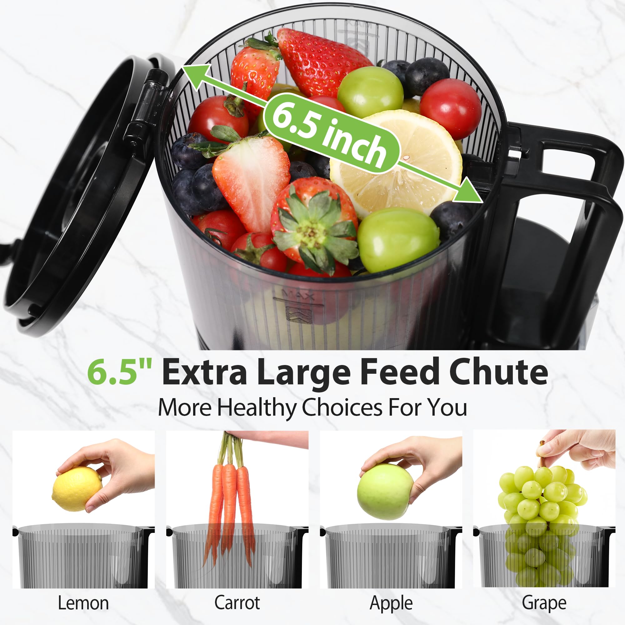 Floisdace slow juicer operates at 55rpm to minimize heat and preserve flavor.