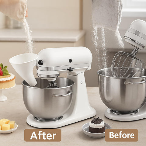 KitchenAid tilt-head funnel with wide mouth for easy pouring.