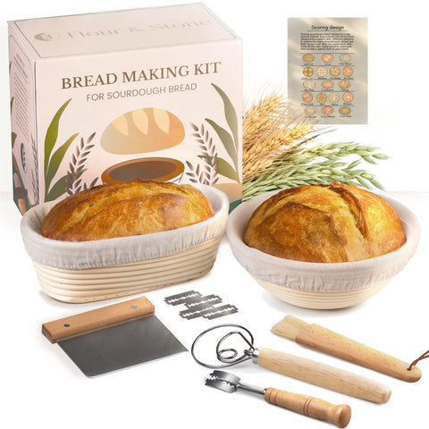Flour & Stone banneton baskets for even proofing and clean dough release.