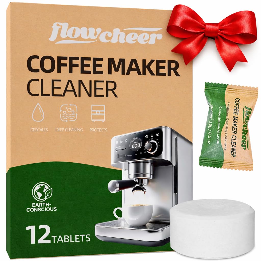 Flowcheer coffee maker cleaner tablet bottle removes residue for a cleaner brew.