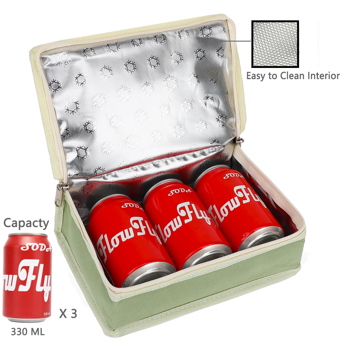 FlowFly fits one standard meal box, snacks, and a drink