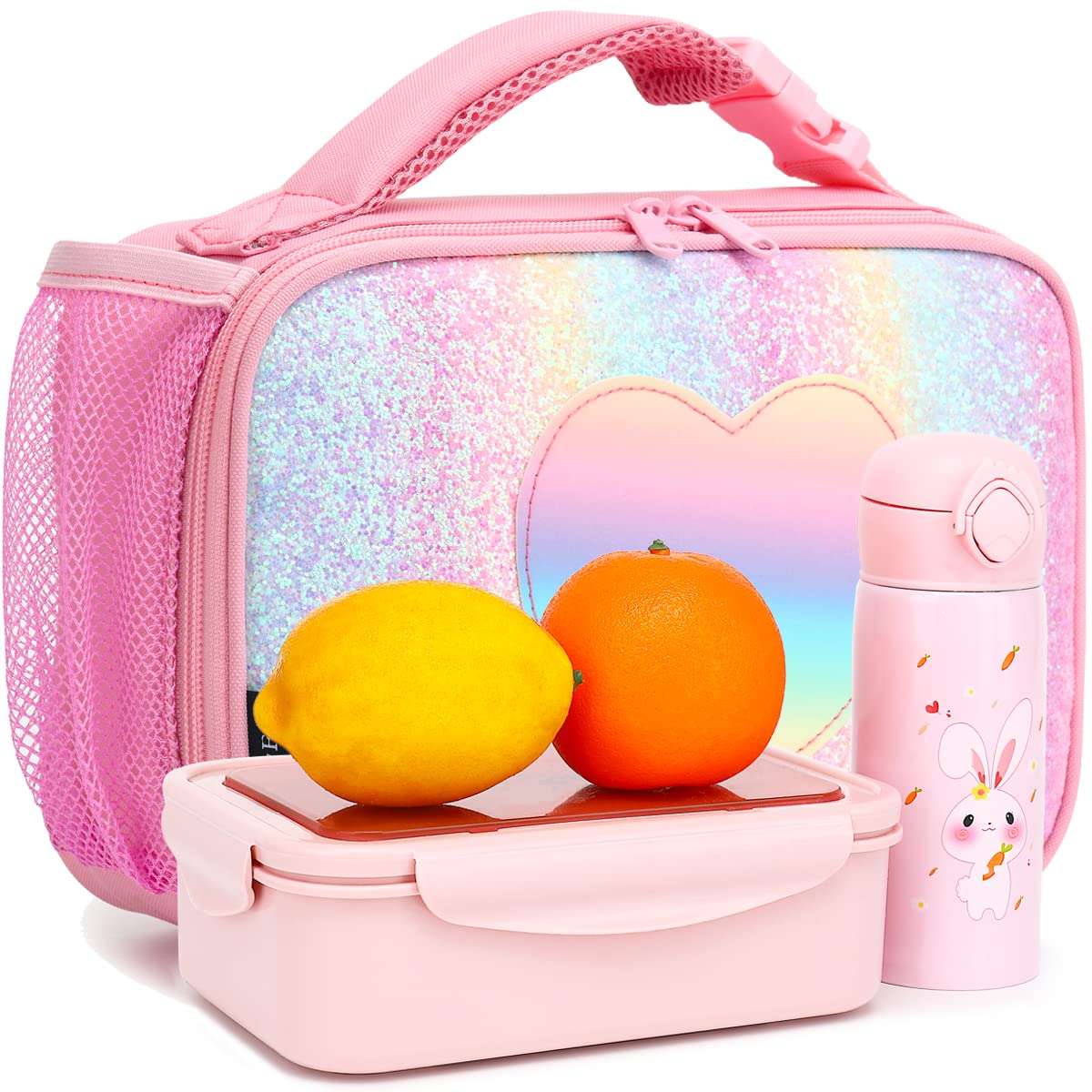 FlowFly glitter rainbow design appeals to kids and pairs with backpacks