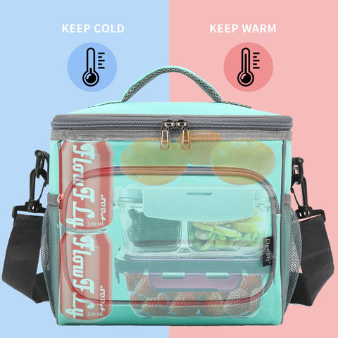 FlowFly Jade lunch bag with dual mesh side pockets holds water bottles securely.